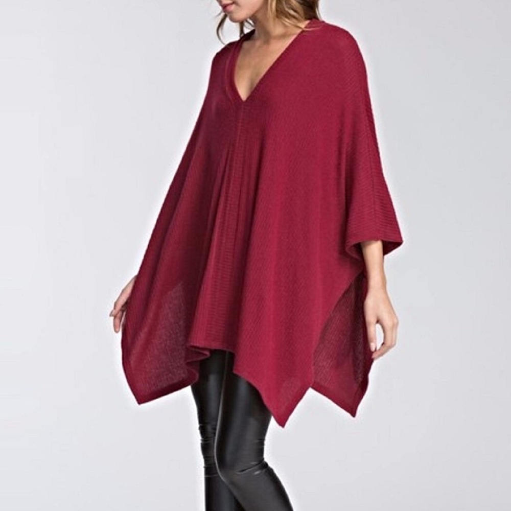 (3 for $15) Cherish Poppy Poncho Burgundy